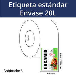 Etiquetas tamaño estándar envases 20 L Personalizadas Tamaño 210X150 Polipropileno blanco