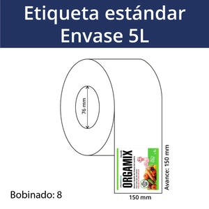 Etiquetas tamaño estándar envases 5 L Personalizadas Tamaño 150X150 Polipropileno blanco