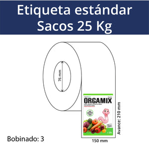 Etiquetas para sacos 25 Kg Personalizadas Tamaño 210X150 Polipropileno blanco